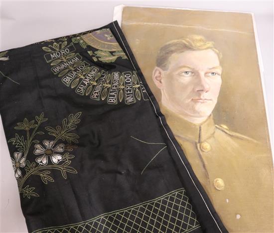 A First World War Essex regiment cloth & portrait oil